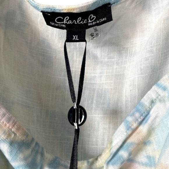 Charlie B | Printed Square Neck Linen Cami. Floral. Raw Edges. Size XL. NWT - Picture 4 of 5